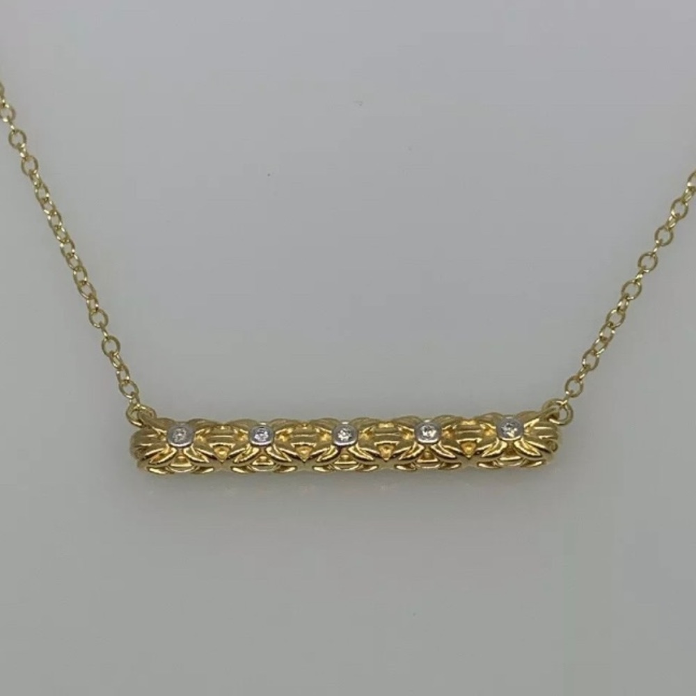 Diamond Bar Necklace 14kt Sterling Silver 18”